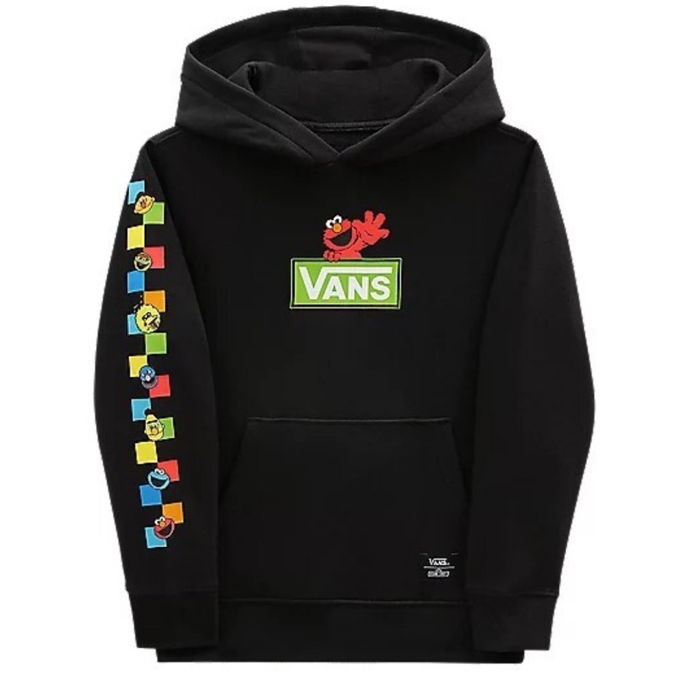 Vans Kids Black Elmo Hooded Pullover with Colorful Sleeve Graphics